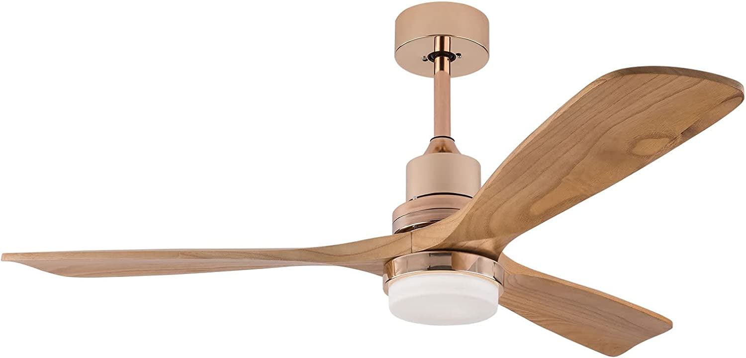 FETCOI 48" 3 Blades Wood Ceiling Fan, Dimmerable Downrod Outdoor Ceiling Fan with Lights and Remote Noiseless Reversible Motor Modern Ceiling Fan for Patios Bedroom Living Room (Wood)