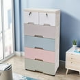thumbnail image 1 of FETCOI 5 Layers Storage Cabinets 6 Drawer Plastic Cabinet Dresser Closet Clothes Storage (Macaron color), 1 of 7