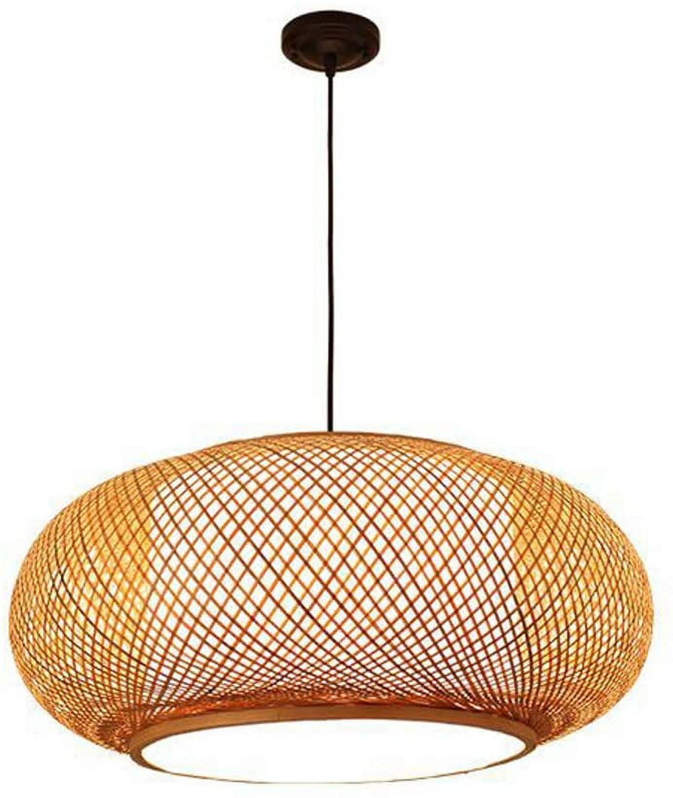 FETCOI, Antique Lantern Pendant Lighting Rattan Single Light Weaving Natural Wooden Ceiling Hanging Fixture 15.7"(40CM)