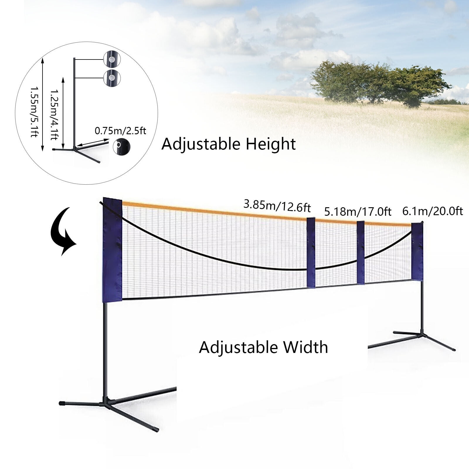 FETCOI Badminton Net Adjustable Height Volleyball Training Tool Indoor/ Outdoor