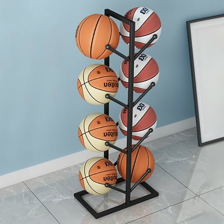 FETCOI Basketball Organizers Metal Ball Storage Rack Sports Storage for Indoor Outdoor (4 Layer Double-Sided)