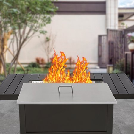 FETCOI Burner Pan Cover Stainless Fire Pit Heat Deflector Square Cover Lid +Handle