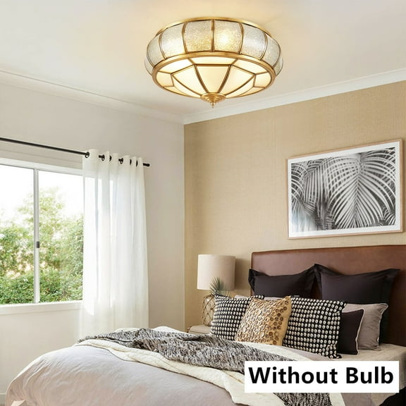 FETCOI Ceiling Fixture Lamp Flush Mount Ceiling Lights with Copper Metal Base and Hand-Made Glass Lamp Shade