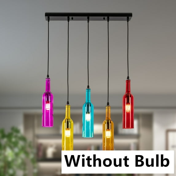 FETCOI Color Glass Beer Bottle Chandelier 5 Heads Glass and Metal Suspension Device Ceiling Glass Ceiling Light Fixture Chandelier(Rectangular)