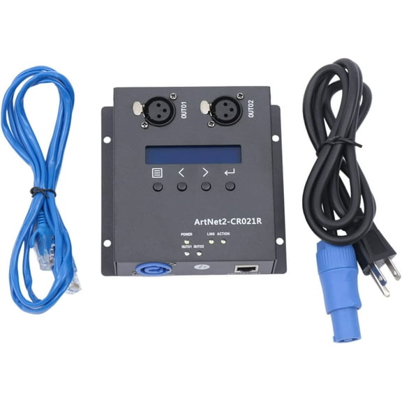FETCOI DMX 2x512 Ethernet Lighting Controller Interface Art-Net Node Network Converter Expander with LCD Display Screen,2 Universe,NIC Speed 100Mbps for Extending DMX Ports