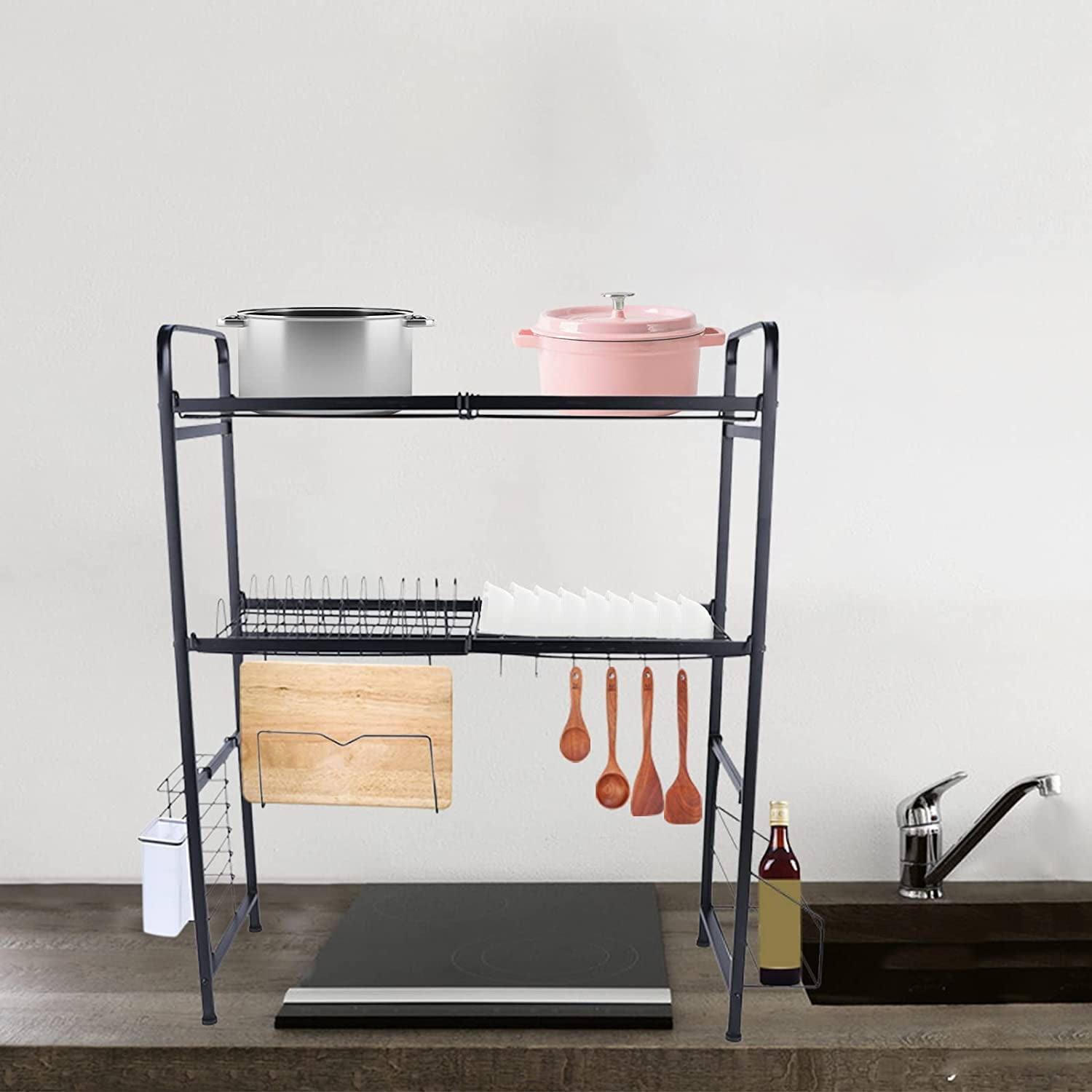 FETCOI Drying Dish Racks for Kitchen Counter,Two-Tier Sink Drying Rack,Stainless Steel Compact Dish Drainer for Kitchen Counter