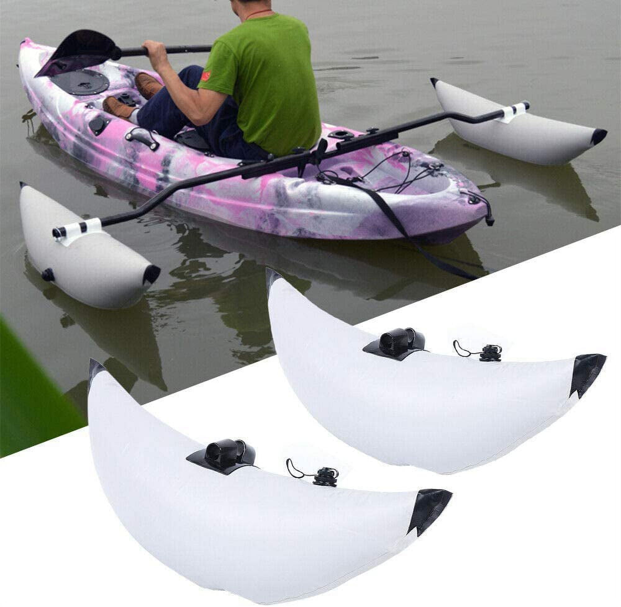 FETCOI Fishing Boat Stabilizer, Inflatable 2 White PVC Kayak Canoe Boat Fishing Outrigger Stabilizer & AMA Kit Canoe Fishing Boat Standing Float Stabilizer System