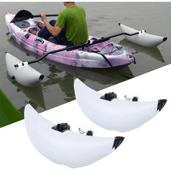 FETCOI Fishing Boat Stabilizer, Inflatable 2 White PVC Kayak Canoe Boat Fishing Outrigger Stabilizer & AMA Kit Canoe Fishing Boat Standing Float Stabilizer System