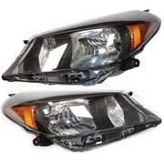 FETCOI For 2012 2013 2014Toyota Yaris Vitz Hatchback Headlight Assembly Left Driver + Right Passenger Side Pair Set Replacement Black Housing Halogen Headlights Headlamps Projectors Replacement