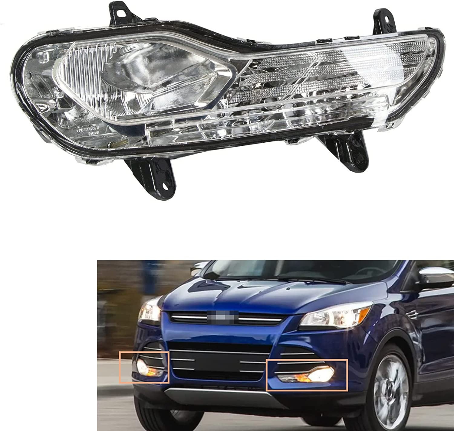 FETCOI For 2013-2016 Ford Escape Bumper Lamp Fog Light Clear Fog Light Housing Assembly (Right Side)