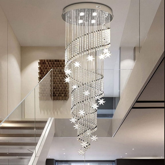 FETCOI LED Modern Ceiling Light K9 Crystal Chandelier Villa Lighting Fixture,D40*H120cm