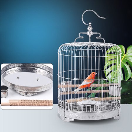 FETCOI Large Stainless Steel Parakeet Bird Cage, 15.74 Inch Height Hanging Parrot Bird Cages with Stand for Cockatiels African Grey Quaker Parakeets Conures Pigeons Flight Perches Birdcage