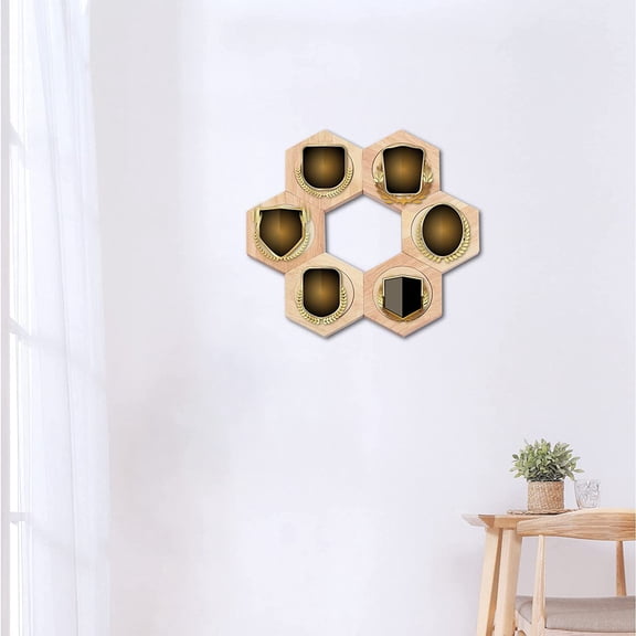 FETCOI Medal Display Hanger Rack Wooden Decoration Hexagon Honeycomb Medal Storage Case for Sports Medals, Track & Field, Military, Spartan, Races, Running, Marathons