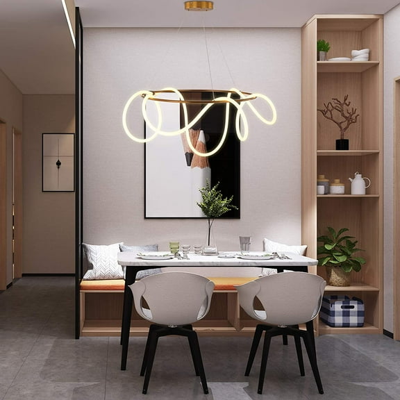 FETCOI Metal LED Chandelier Art Ceiling Hanging Lamp White Circular Ring Pendant Light (60*30CM/ 23.6 inch)