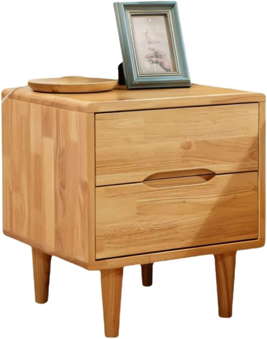 FETCOI Mid Century Wood Nightstand, Walnut Finish Bedroom Storage Drawer and Shelf with 2 Large Storage Drawers, Rustic Square Bedside End Table Side Table (Natural)