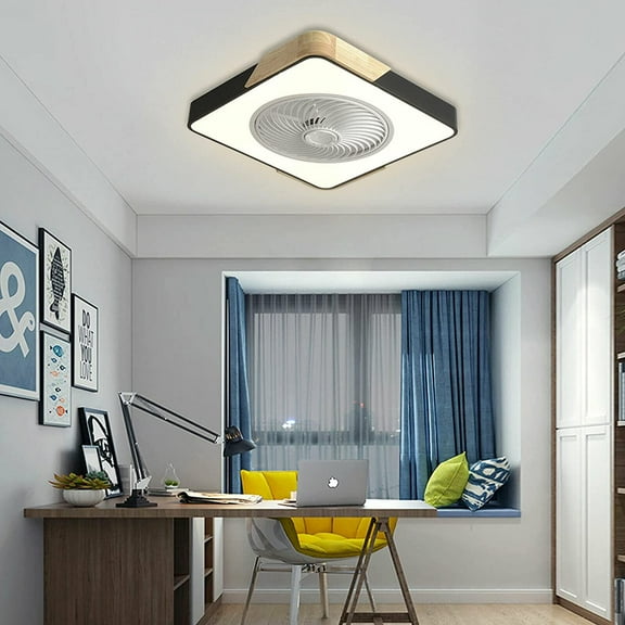 FETCOI Modern Ceiling Fan With LED Light Kit Remote Control Smart Speed Timing (Black)