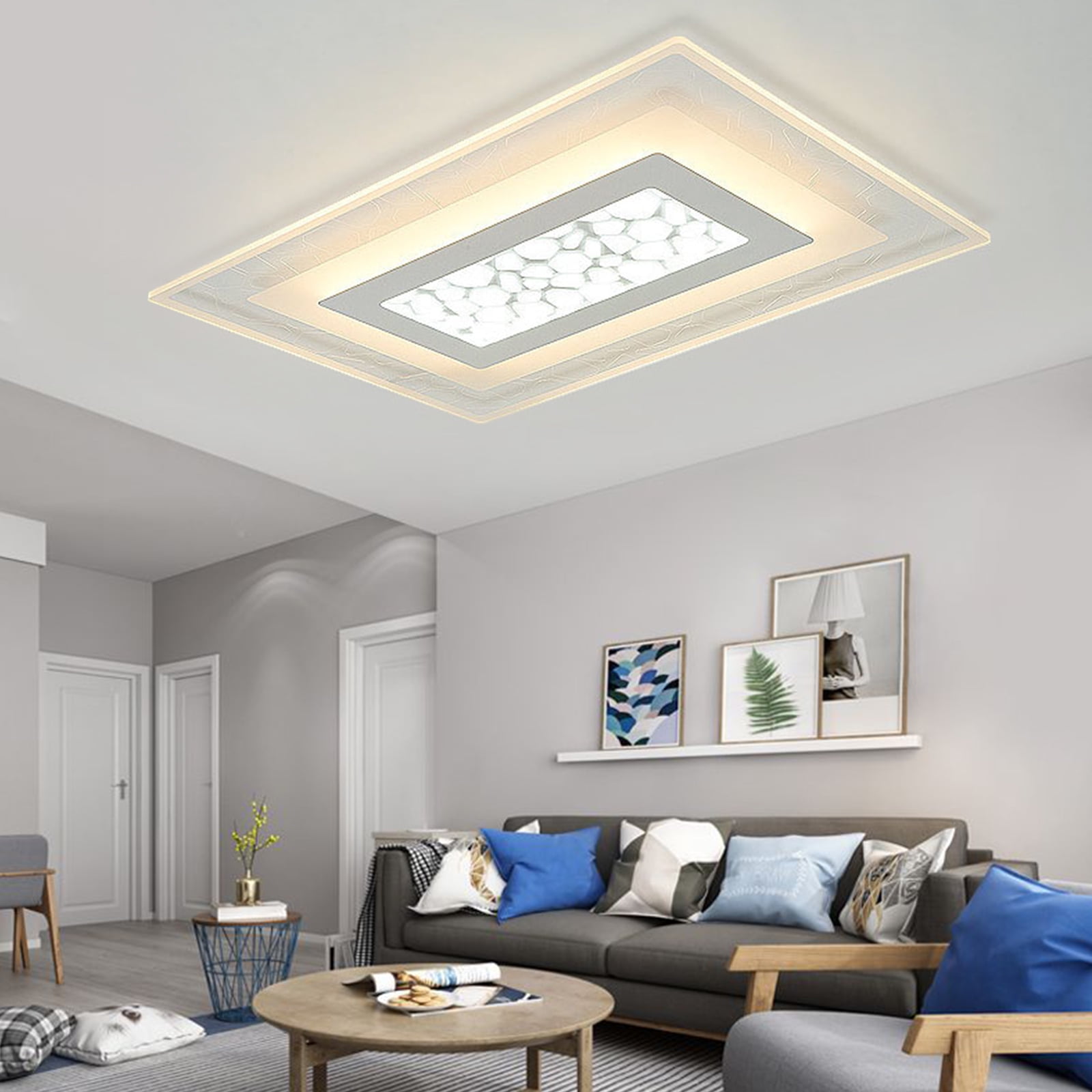 Modern LED Flush Mount Ceiling Light - 47" Black Flower Ring Design, Dimmable With Remote, 130W