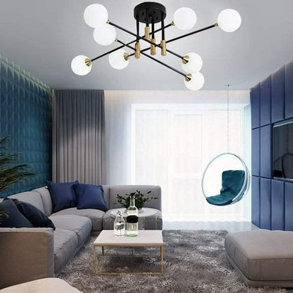 FETCOI Modern LED Ceiling Light Fixture Chandelier Metal for Living Dining Room Bedroom (8 lights)