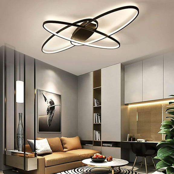 FETCOI Modern LED Ceiling Light Fixture Circle Ring Chandelier Lighting Flush Mount (Black)