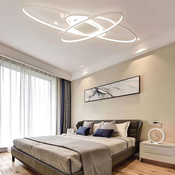 FETCOI Modern LED Ceiling Light Fixture Circle Ring Chandelier Lighting Flush Mount (White)