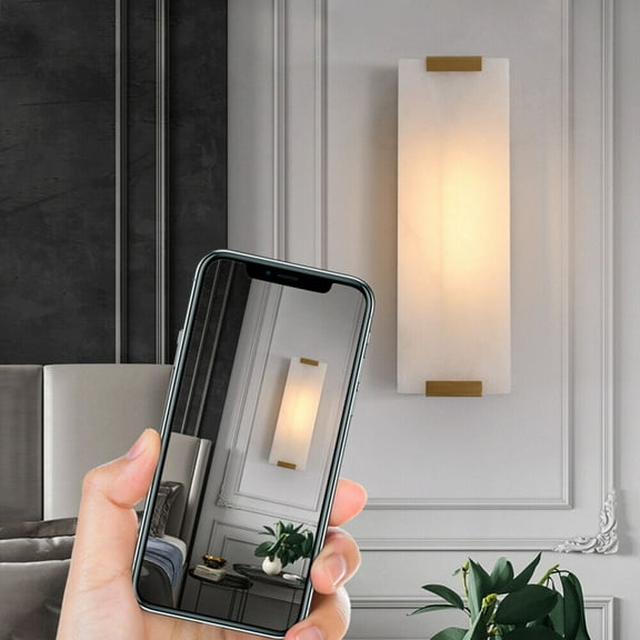 FETCOI Modern Marble Wall Light Hand Carved Alabaster Rectangular Sconce Wall Lamp Indoor LED Wall Mount Hallway Lighting for Bedroom Living Room (Gold + yellow)