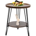thumbnail image 1 of GDAE10 Small Round End Table with Storage Shelf,Rustic Style Sofa Side Table with Metal Leg, 2-Tier Side Table,for Living Room Bedroom, 1 of 9