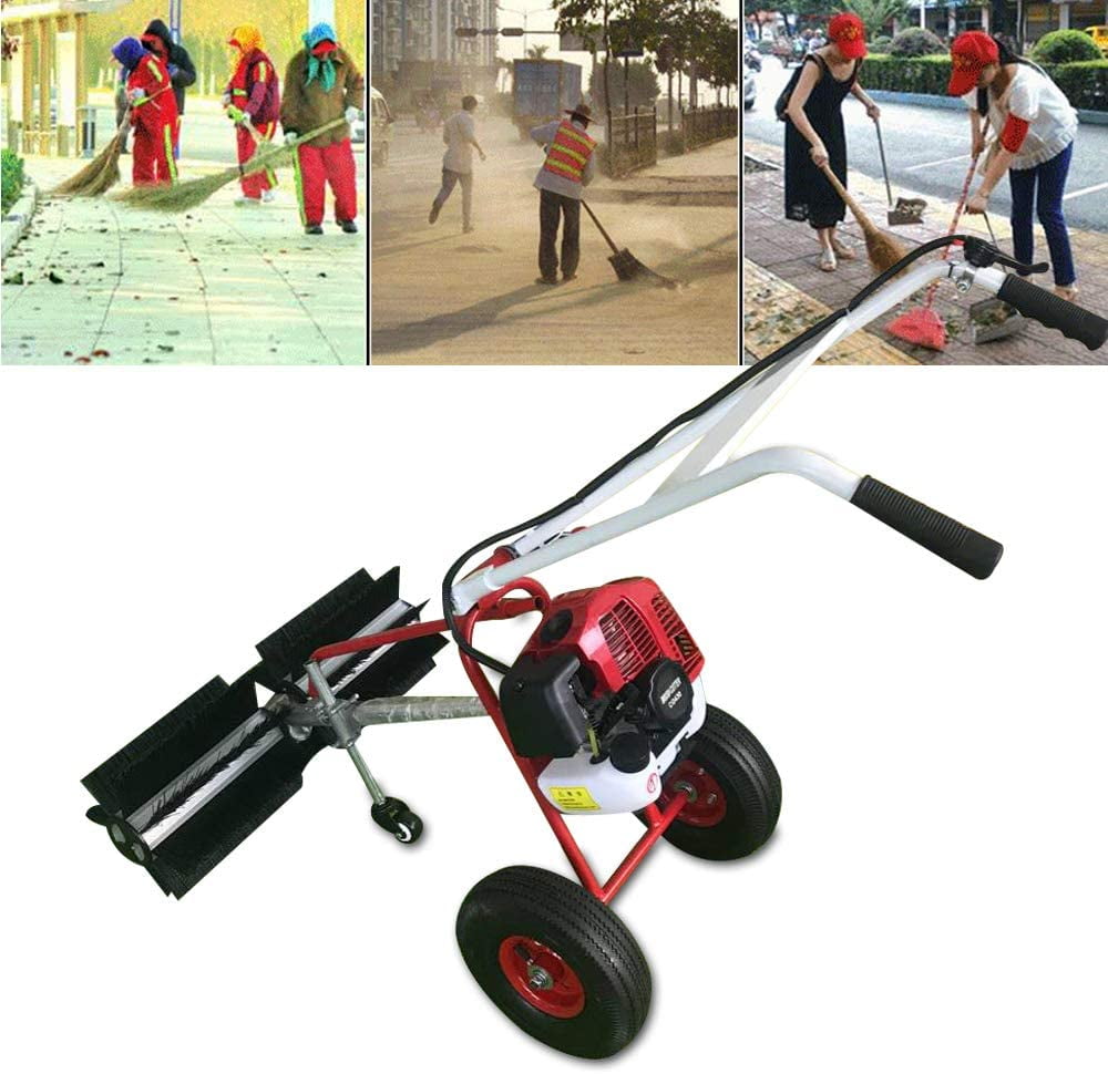 FETCOI Outdoor Walk Behind Sweeping Broom 1.7HP 43CC Powerful Device with 2-Stroke Petrol Engine Air-Cooled System