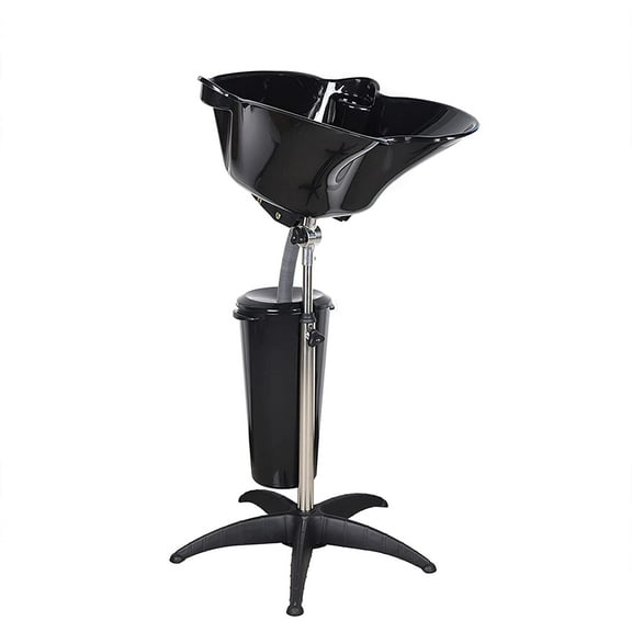 FETCOI Plastic Rolling Stand Shampoo Basin with 10L Water Bucket, Hair Salon Portable Treatment Bowl Mobile Shampoo Sink Backwash Hair Basin (Black)