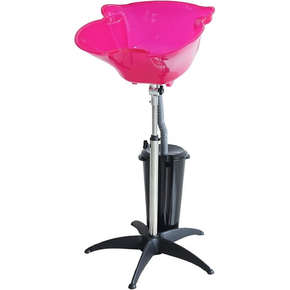 FETCOI Plastic Rolling Stand Shampoo Basin with 10L Water Bucket, Hair Salon Portable Treatment Bowl Mobile Shampoo Sink Backwash Hair Basin (Pink)