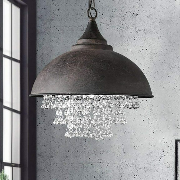 FETCOI, Retro Industrial Chandelier Crystal Ceiling Light Lamp Hanging Pendant Light Iron lampshade Loft