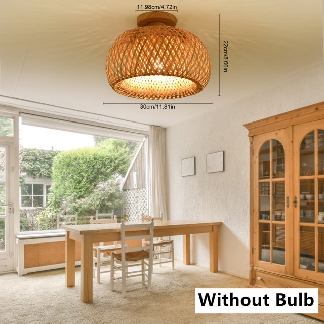 FETCOI Vintage Bamboo Wicker Rattan Lantern Ceiling Light Fixture Semi