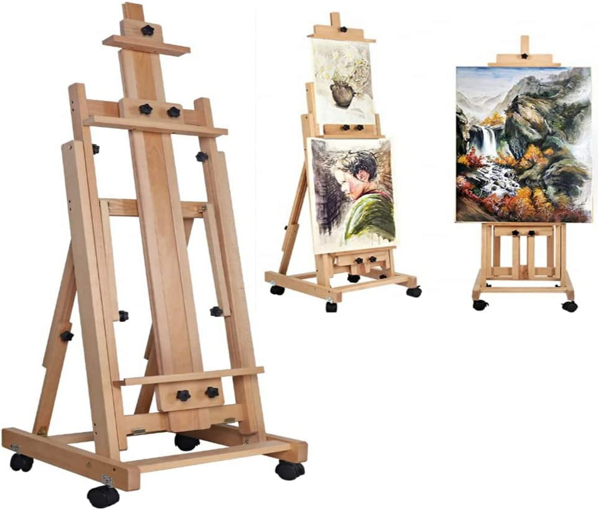 FETCOI Wood Movable Painting Easel Extra Large Heavy-Duty Studio Art Easel H-Frame Adjustable H 56.30"-91.34" Display Easel Beech Wood Painting Holder Stand w/4 Locked Wheels