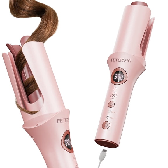 FETERVIC Cordless Automatic Curling Iron – Hair Curler with 28mm & 32mm Interchangeable Barrel, 5200mAh Rechargeable, Auto Curling Wand with Beep Timer, Portable Curling Iron for Travel Home