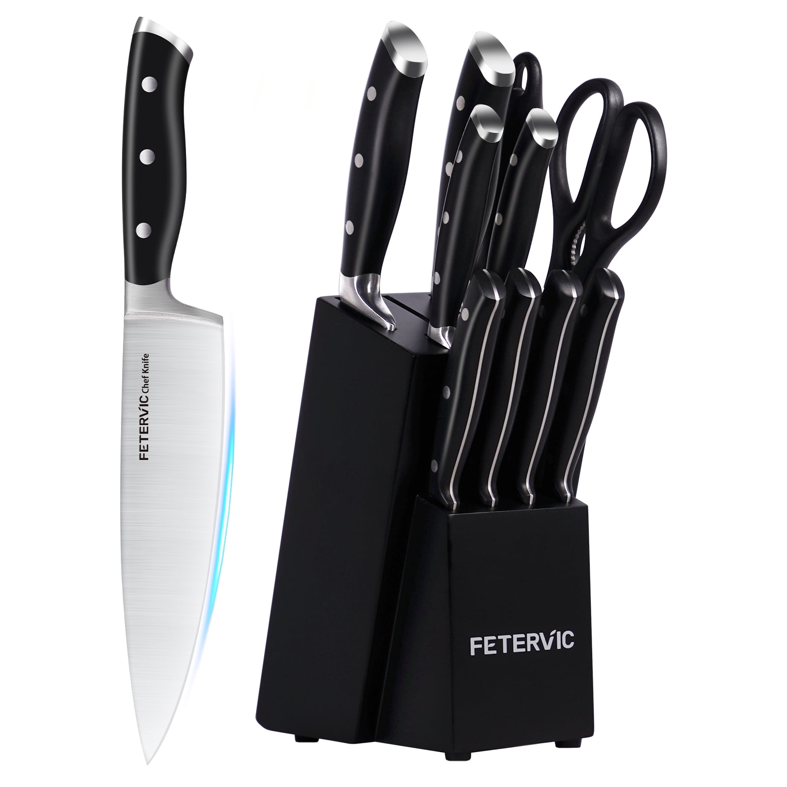 FETERVIC Knife Set with Block, 12Pcs Premium Kitchen Knife Set with
