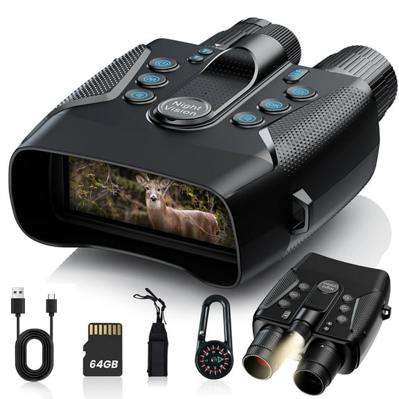 FETERVIC Night Vision Goggles, 4K Video Recording,8x Zoom , with 64GB Memory Card & 5000mAh Rechargeable Battery , Day & Night Vision for Hunting, Camping, Wildlife Observation