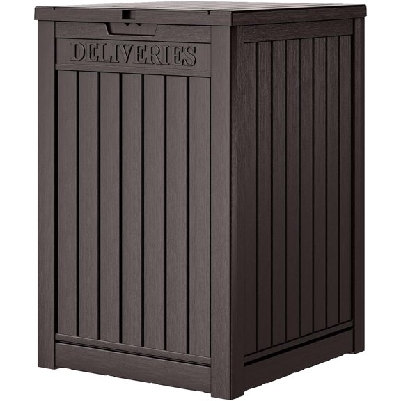 FETON 48 Gallon Package Delivery Box for Porch, Storage Box with Lockable Secure, Large Double Wall Resin Outdoor Package Delivery and Waterproof Deck Box,Brown