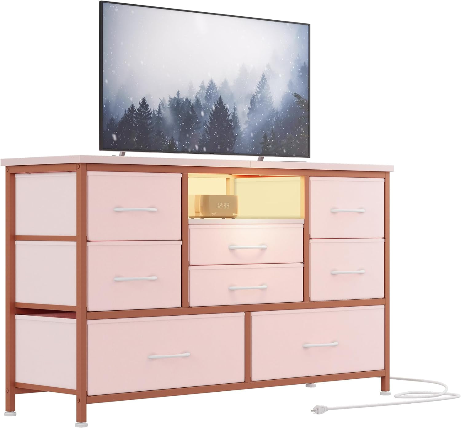 FETON 8 Dresser TV Stand with Power Outlet & LED for 55'' TV, Long