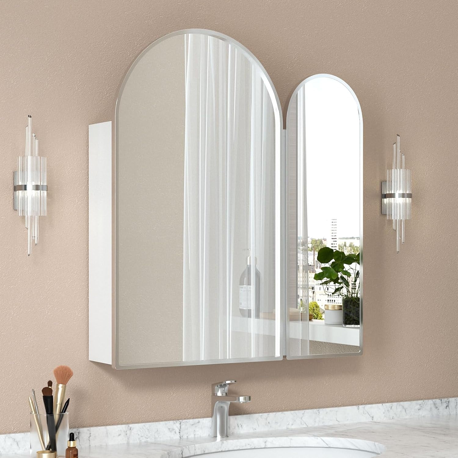 FETON Arched Medicine Cabinet with Mirror,Mirrored Medicine Cabinets ...