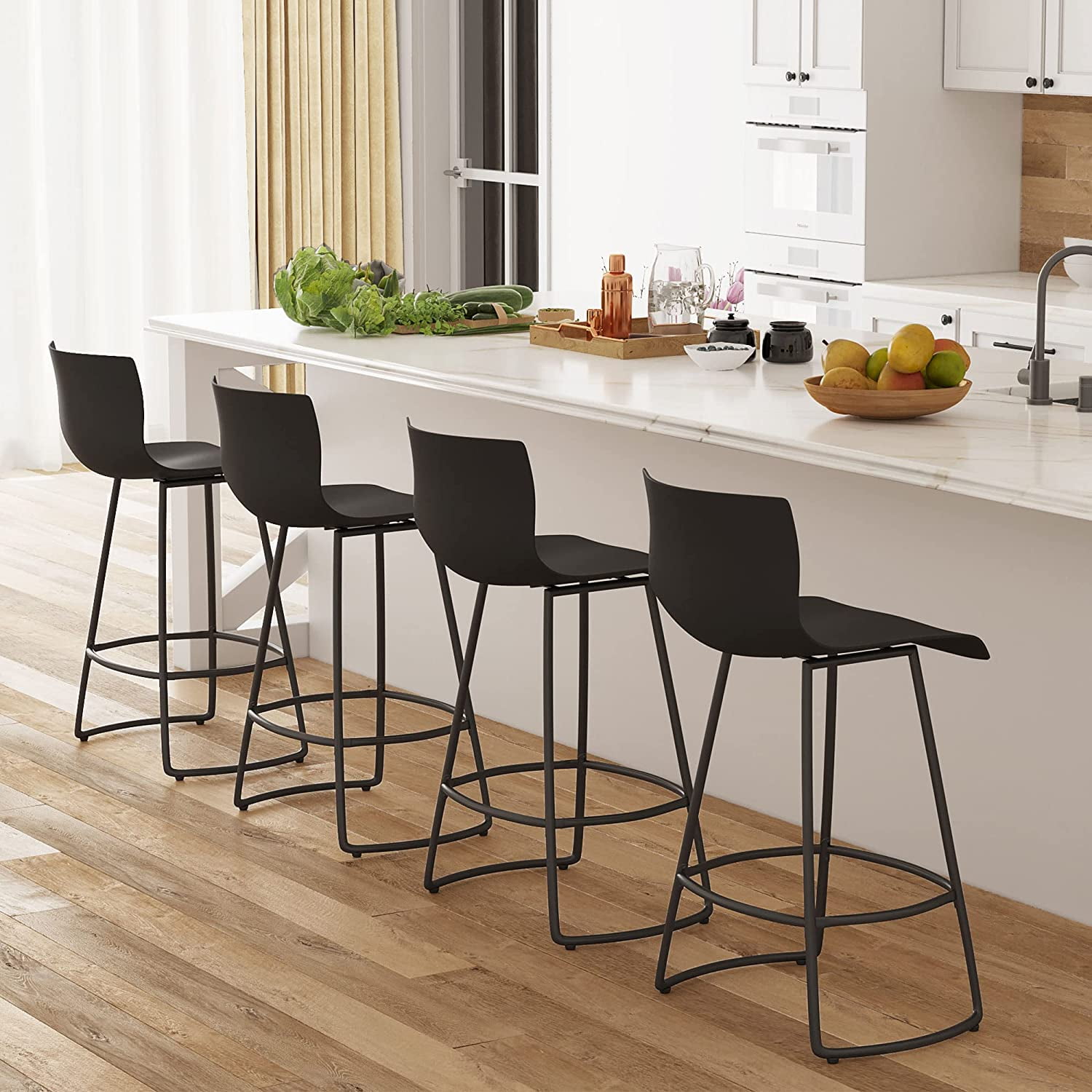Black Acrylic and Metal Swivel Counter Stools, Set of 4