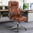 FETON Brown Leather Office Chair with Flip up Arms, Ergonomic Executive