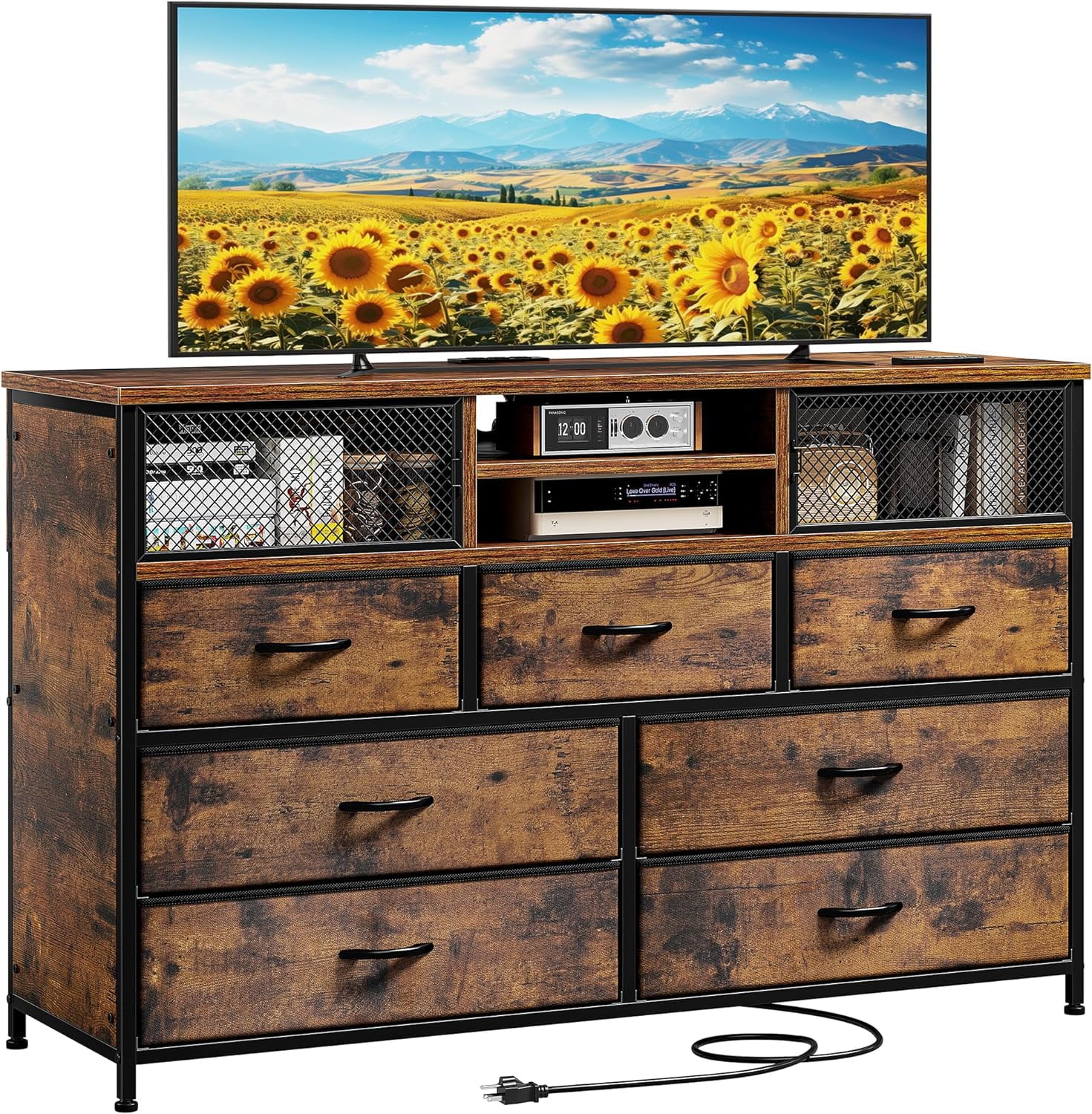 FETON Dresser TV Stand with Power Outlet TV Stand for Bedroom TV Stands