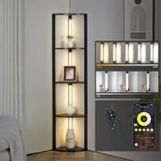 FETON Fancy - LED Display Shelf with Dimmable Lights, LED Shelf Floor Lamps for Living Room, Sturdy Corner Shelf Curio Cabinet Display, Tall Floor Lamps with Shelves