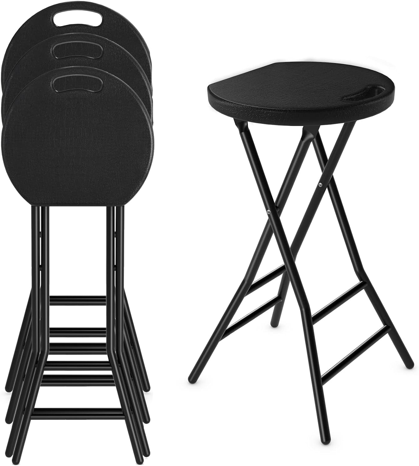 FETON Folding Stool,4 Pack 24 inch Tall Folding Bar Stool with Handle, Metal and Plastic