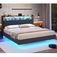 FETON King Size Floating Bed Frame with RGB LED Lights Headboard