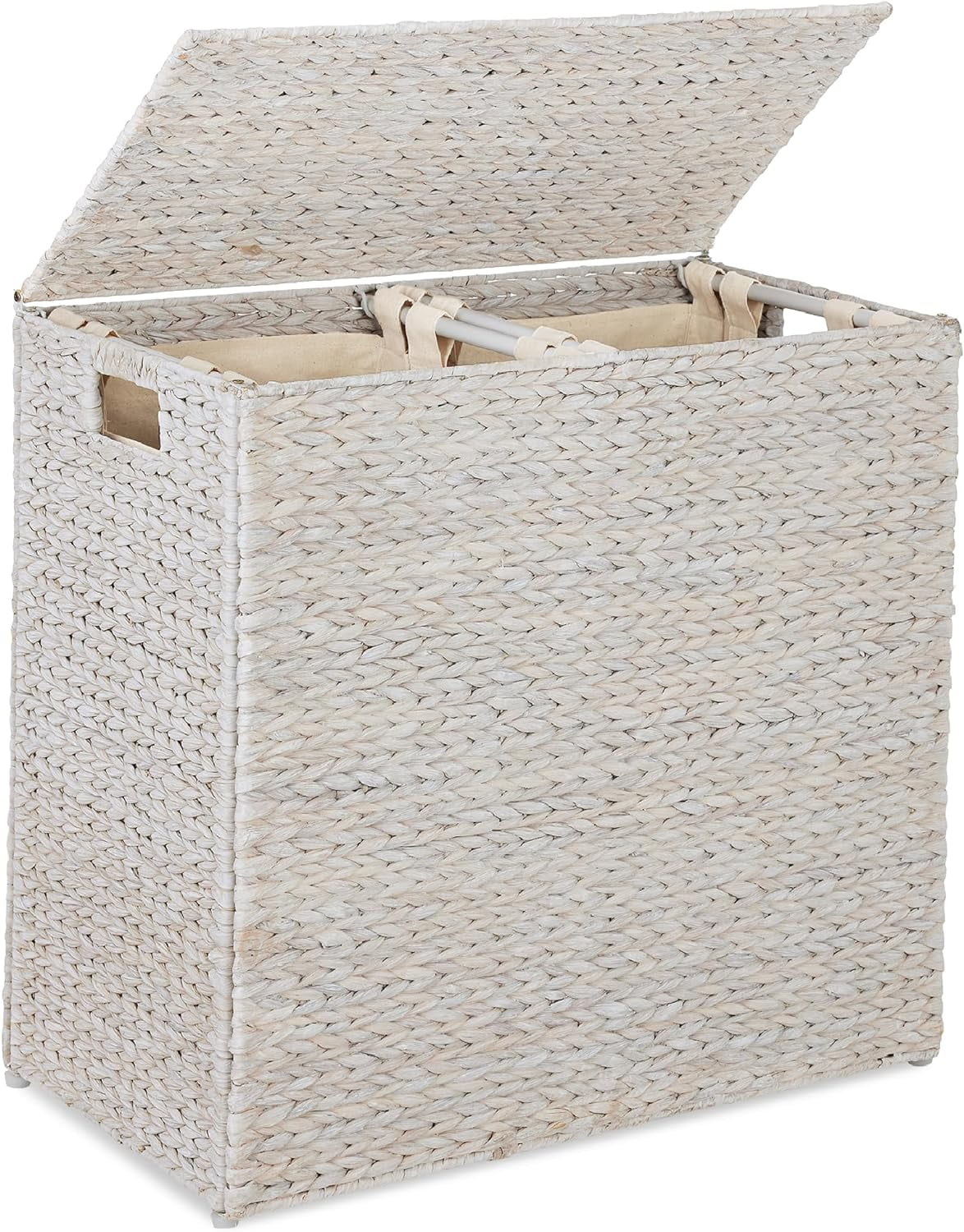 FETON Large Double Laundry Hamper with Lid, Natural Handwoven Water ...