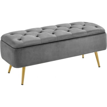 FETON Ottoman 42 Inches Storage Bench with Storage Folding Polyester Boucle Bench Foot Stool Bench Hinged Stool Footstool Bench for Living Room Bedroom Entryway Gray