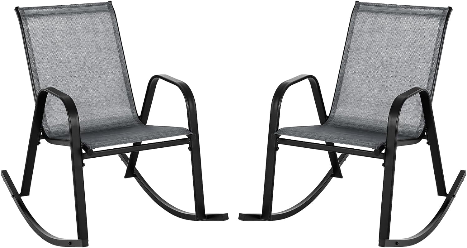 Outside Steel Rocker FETON Patio Rocking Chair Set of 2, Outdoor Ergonomic Rockers with ...