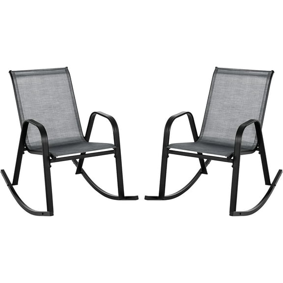 FETON Patio Rocking Chair Set of 2, Outdoor Ergonomic Rockers with Breathable Fabric Seat, Gentle Rocking Function, Sturdy Metal Rocker for Front Porch, Backyard, Garden