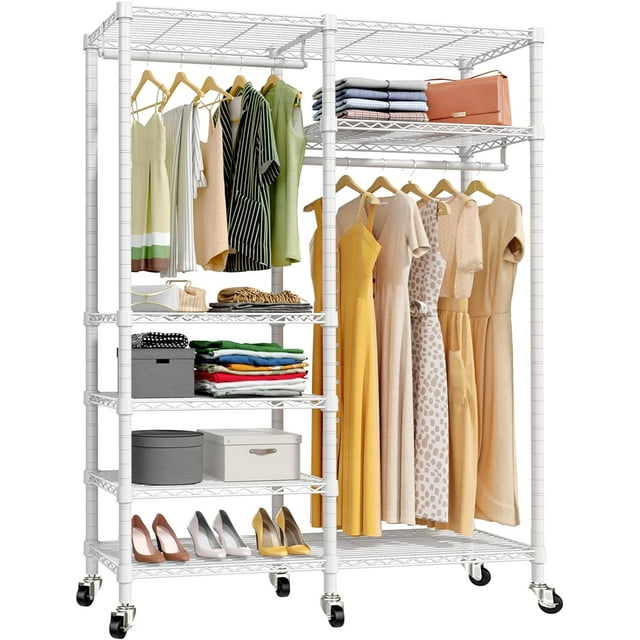 FETON R4 Heavy Duty Rolling Garment Rack with Lockable Wheels 6 Tiers