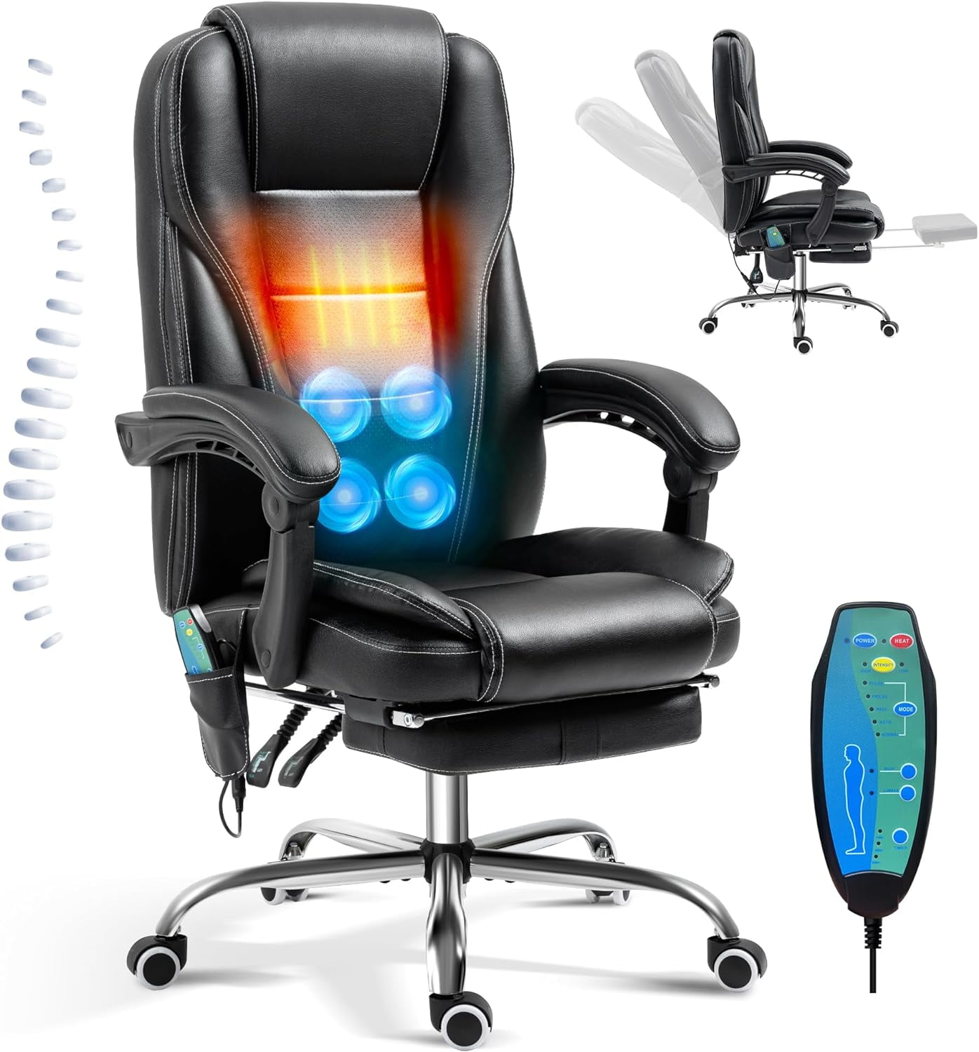 FETON Reclining Massage Office Chair with Footrest, High Back Ergonomic